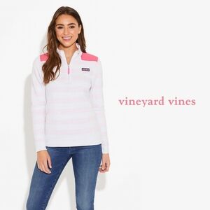 Vineyard Vines Pink & White Striped Shep Shirt 1/4 Zip Pullover